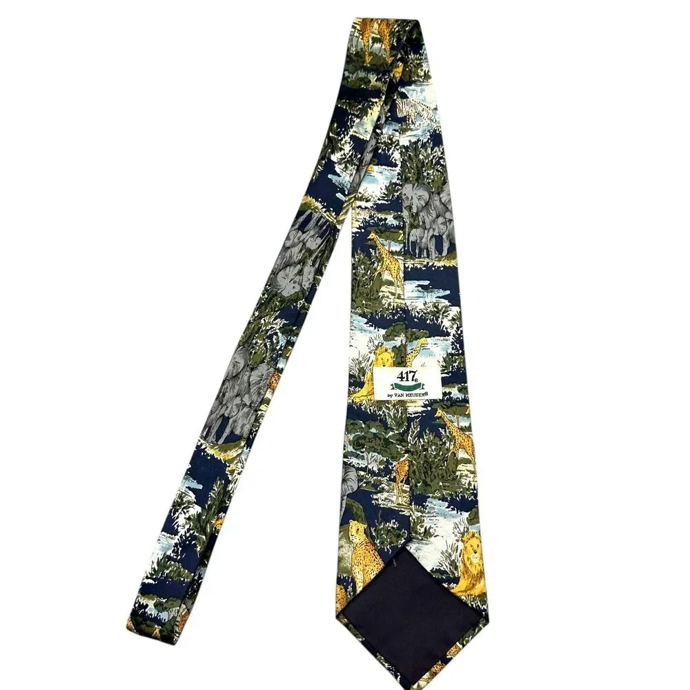 Van Heusen Vintage 100% Silk Dress Tie‎ Animal Safari Jungle Pattern 58